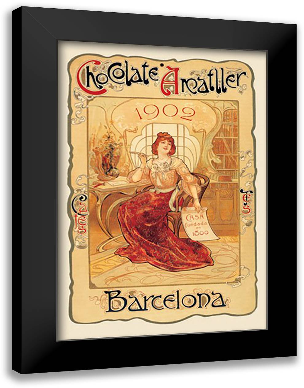 Chocolate Amatller: Barcelona, 1902 16x22 Black Modern Wood Framed Art Print Poster