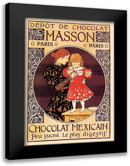 Depot de Chocolat Masson: Chocolat Mexicain 16x22 Black Modern Wood Framed Art Print Poster by Grasset, Eugene