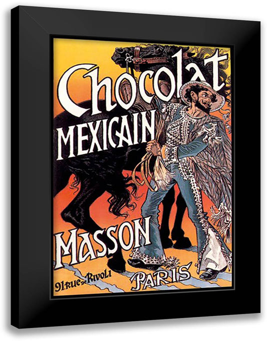 Masson: Chocolat Mexicain 16x22 Black Modern Wood Framed Art Print Poster by Grasset, Eugene