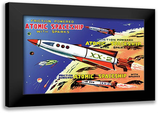 Friction Powered Atomic Spaceship with Sparks 22x16 Black Modern Wood Framed Art Print Poster