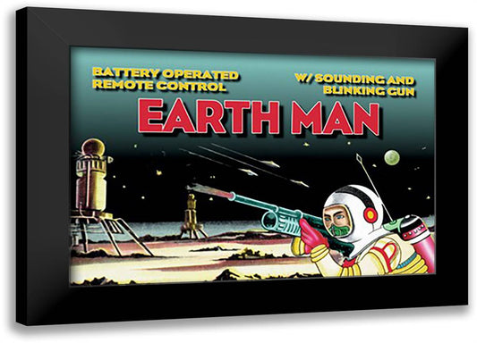 Remote Control Earth Man 22x16 Black Modern Wood Framed Art Print Poster