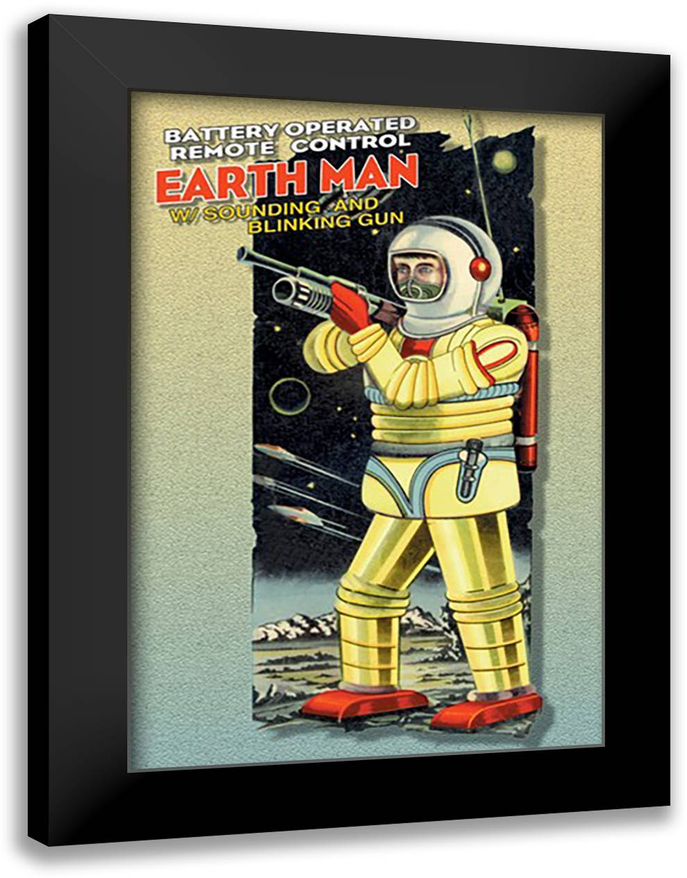 Battery Operated Earth Man 16x22 Black Modern Wood Framed Art Print Poster