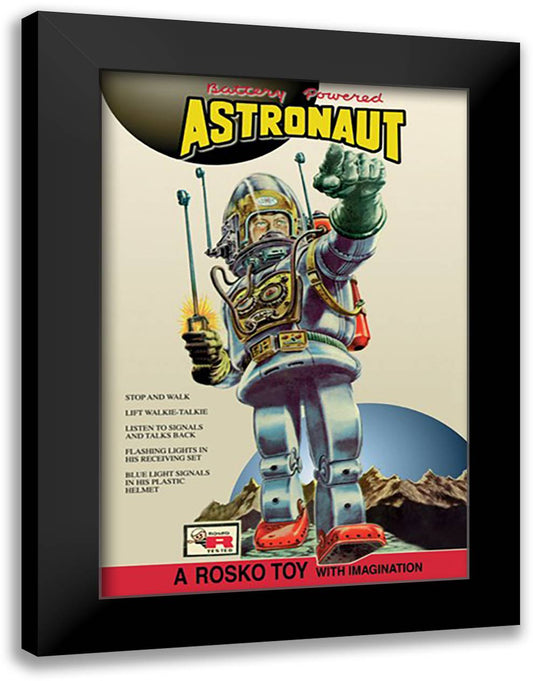 Battery Powered Astronaut 16x22 Black Modern Wood Framed Art Print Poster