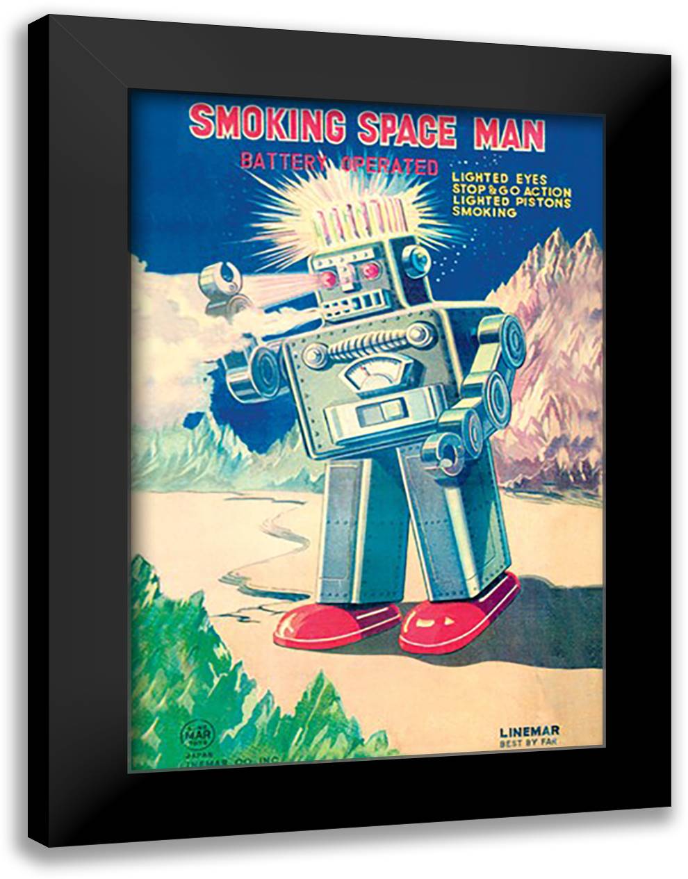 Smoking Space Man 16x22 Black Modern Wood Framed Art Print Poster