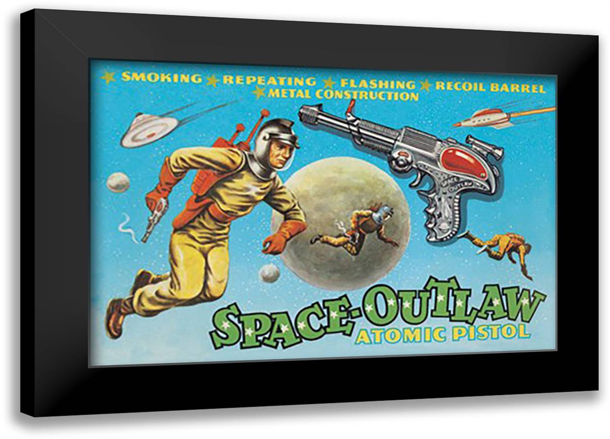 Space Outlaw Atomic Pistol 22x16 Black Modern Wood Framed Art Print Poster