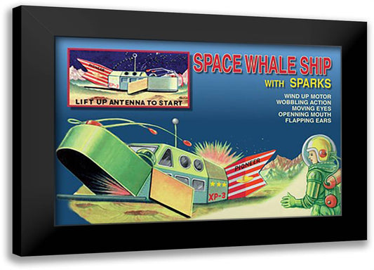 Space Whale Ship with Sparks 22x16 Black Modern Wood Framed Art Print Poster