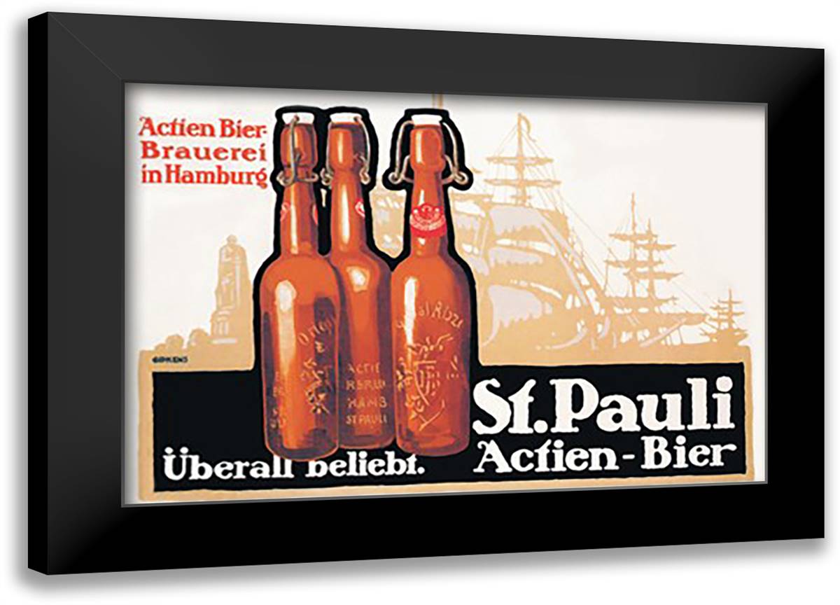 St. Pauli Actien-Bier 22x16 Black Modern Wood Framed Art Print Poster by Gipkens, Julius
