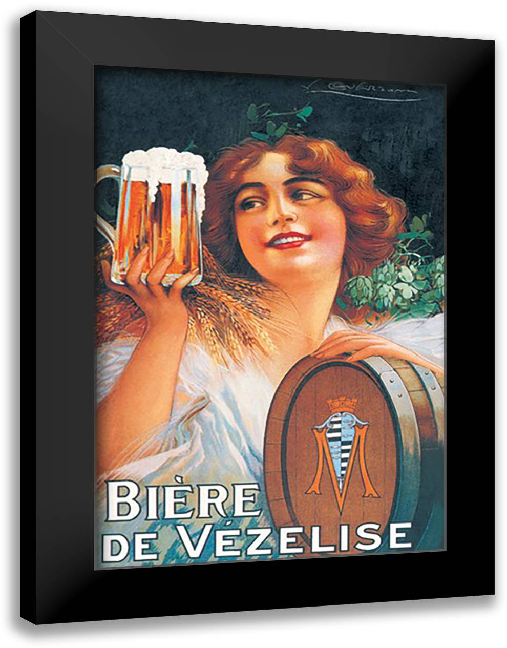 Biere de Vezelise 16x22 Black Modern Wood Framed Art Print Poster by Guerzan