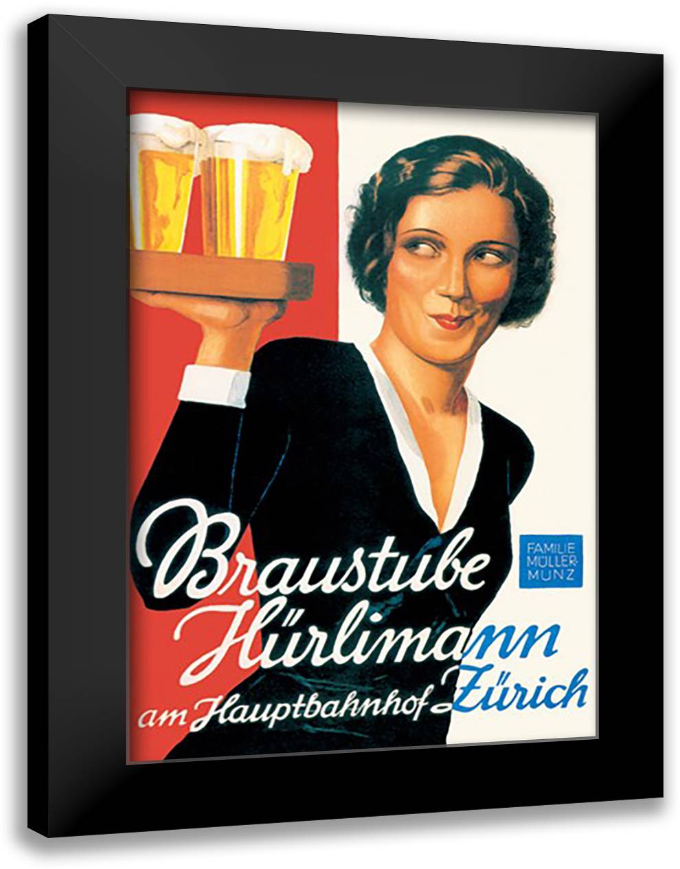 Braustube Hurlimann Hauptbahnhof 16x22 Black Modern Wood Framed Art Print Poster by Laubi