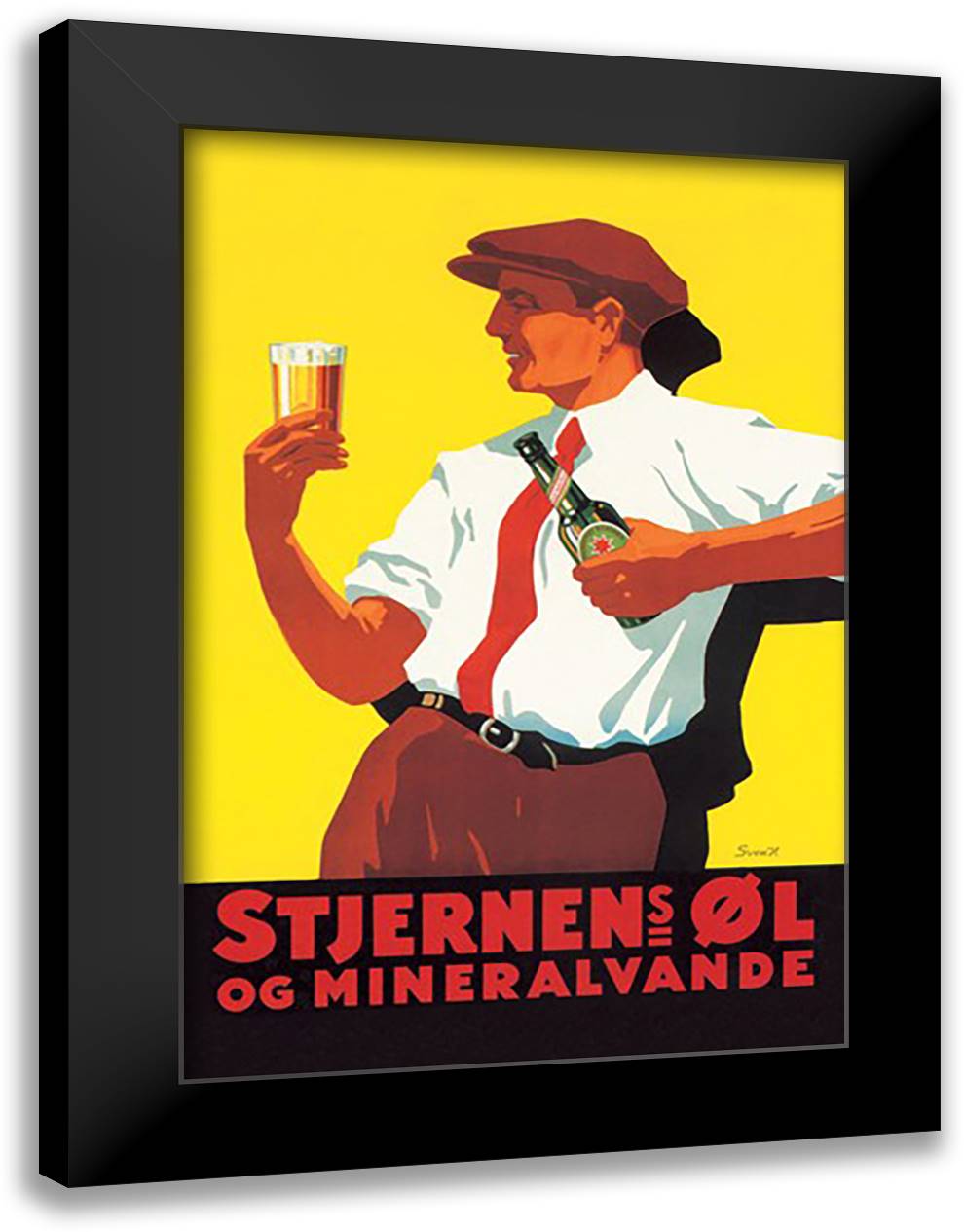 Stjernen ol og Mineralvande 16x22 Black Modern Wood Framed Art Print Poster by Henriksen, Sven