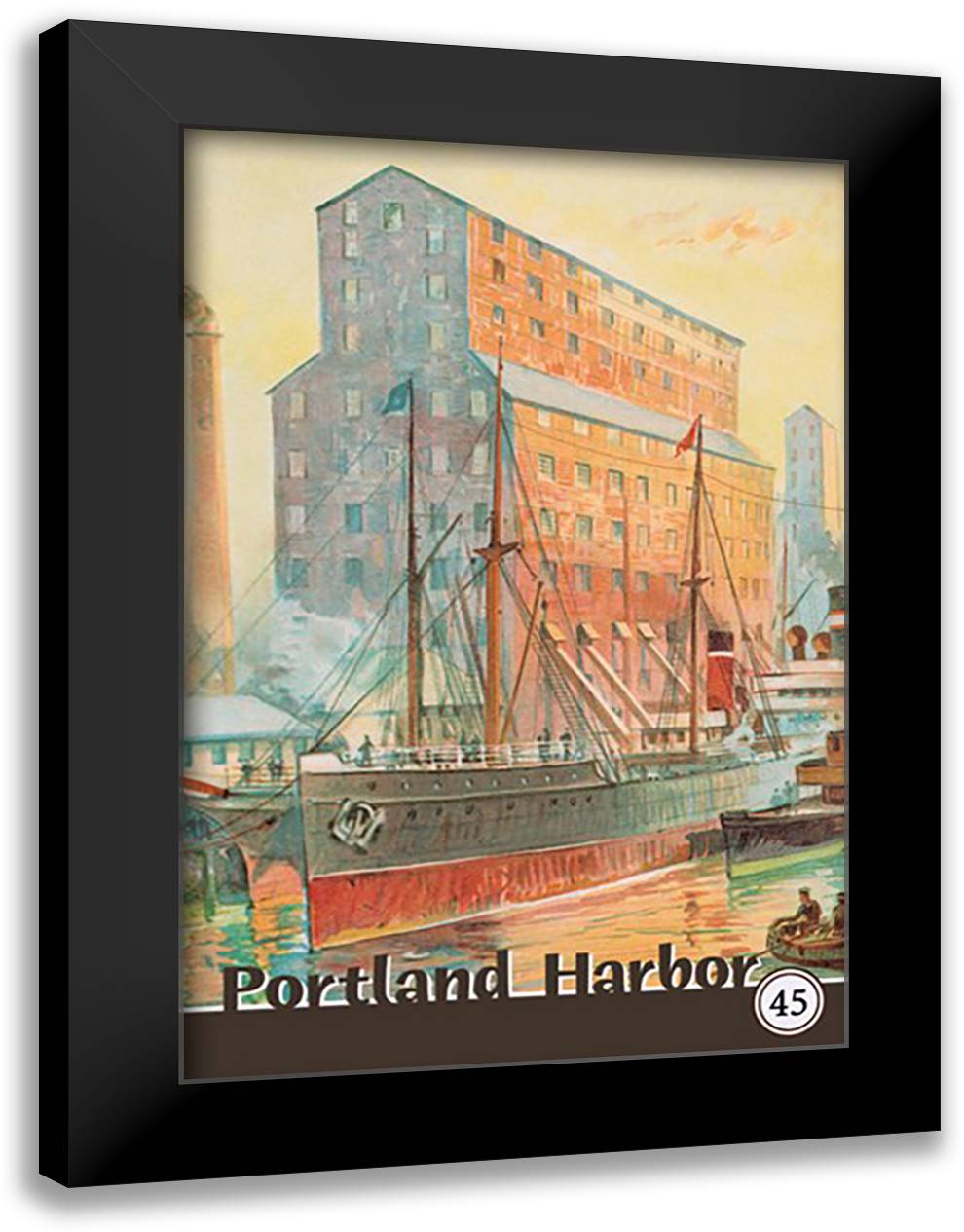 Portland Harbor 16x22 Black Modern Wood Framed Art Print Poster