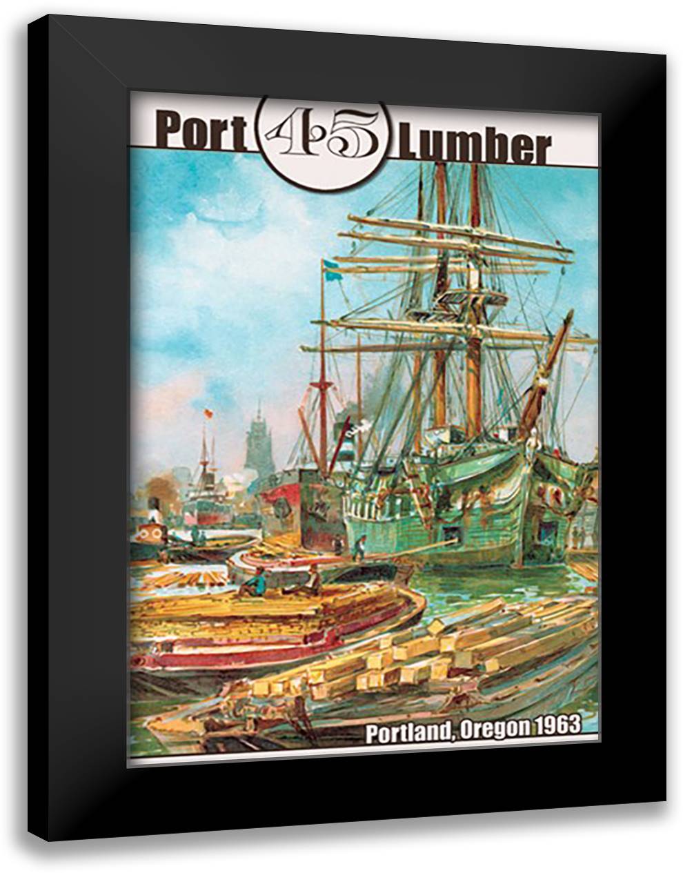 Port 45 Lumber: Portland, Oregon 16x22 Black Modern Wood Framed Art Print Poster