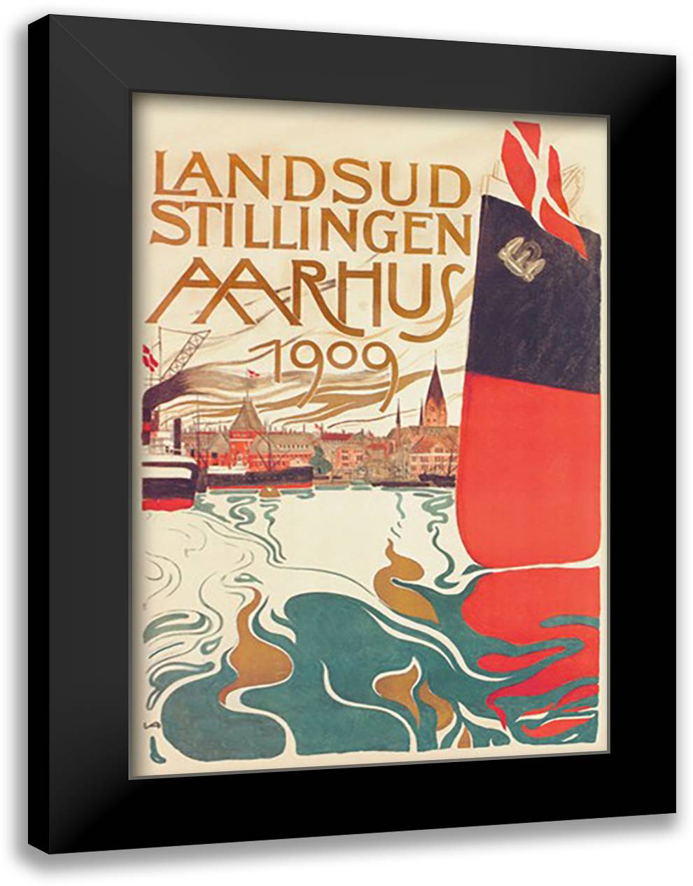 Landsud Stillingen Aarhus 16x22 Black Modern Wood Framed Art Print Poster by Andersen, Valdemar