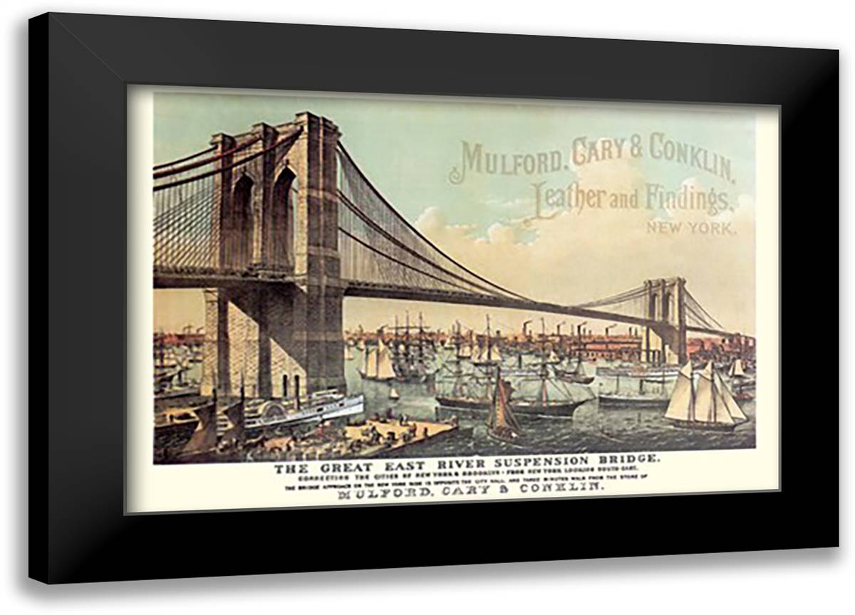 Great East River Suspension Bridge 22x16 Black Modern Wood Framed Art Print Poster by Atwater, Lyman