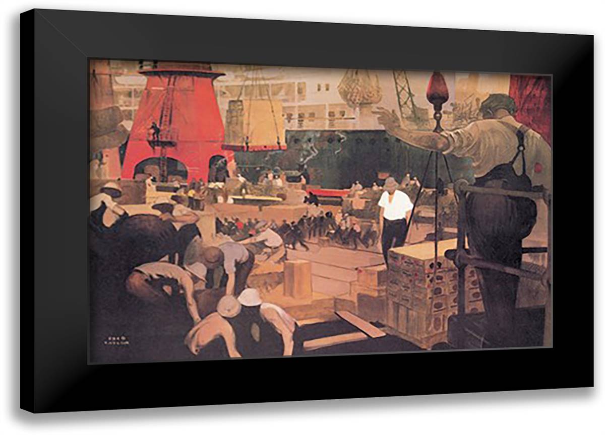 Empire Builders: Loading and Unloading Cargo 22x16 Black Modern Wood Framed Art Print Poster by Taylor, Fred