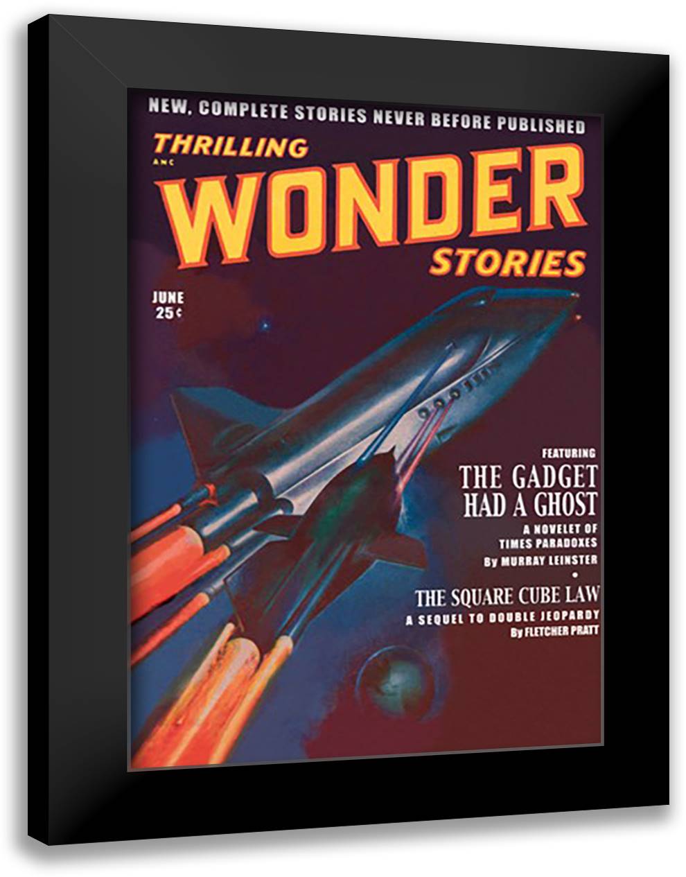 Thrilling Wonder Stories: Attack of the Ghost Fleet 16x22 Black Modern Wood Framed Art Print Poster