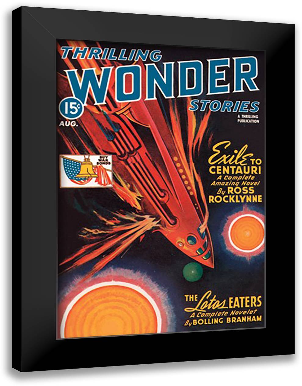 Thrilling Wonder Stories: Rocket Ship Troubles 16x22 Black Modern Wood Framed Art Print Poster