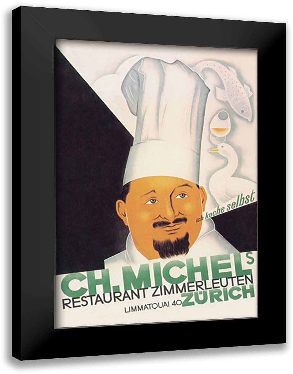 Restaurant Zimmerleuten - Zurich 16x22 Black Modern Wood Framed Art Print Poster by Wood, Lawson