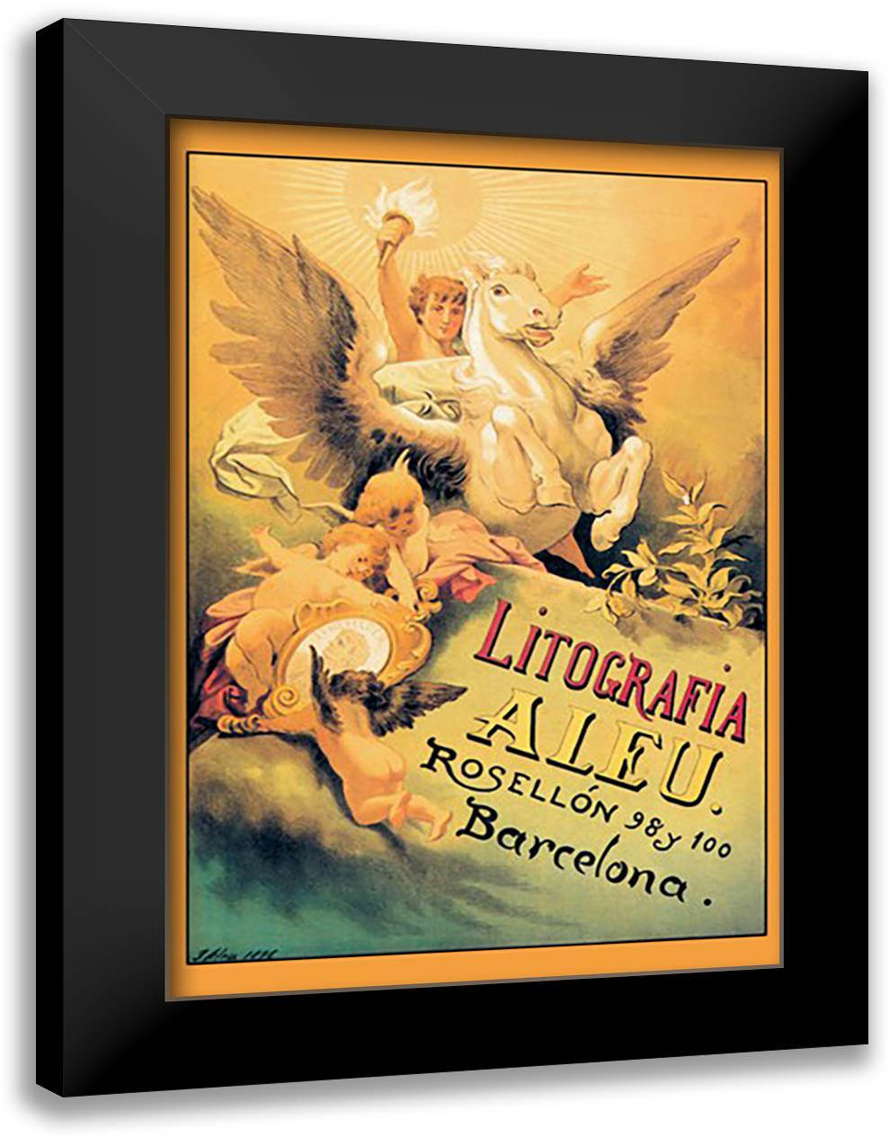 Lithografia Aleu 16x22 Black Modern Wood Framed Art Print Poster
