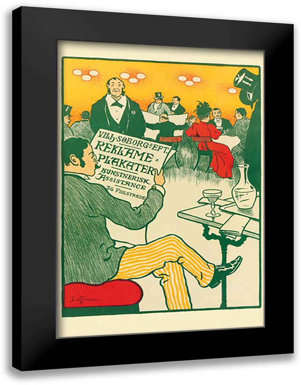 Man Relaxing and Reading the Paper 16x22 Black Modern Wood Framed Art Print Poster