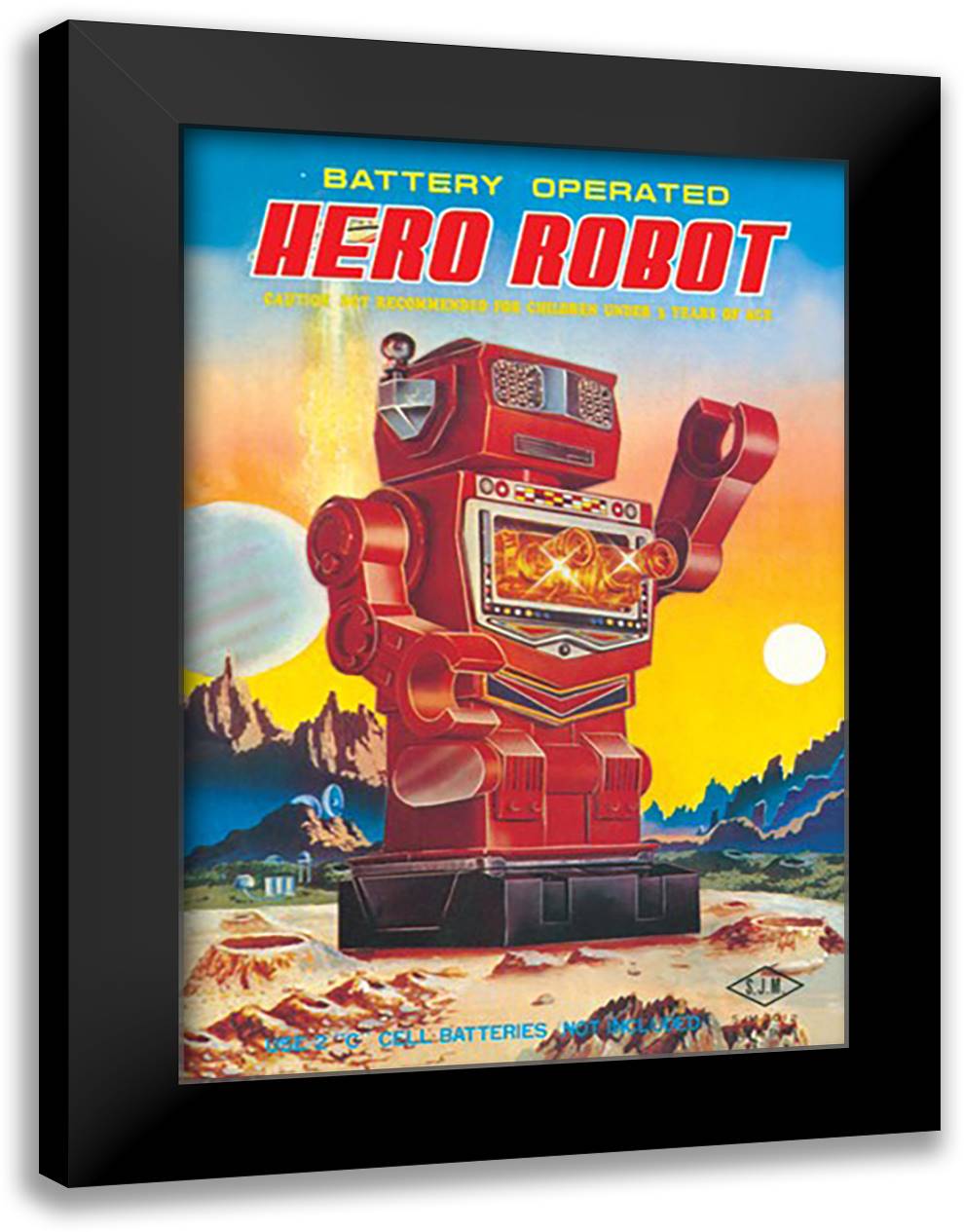 Battery Operated Hero Robot 16x22 Black Modern Wood Framed Art Print Poster