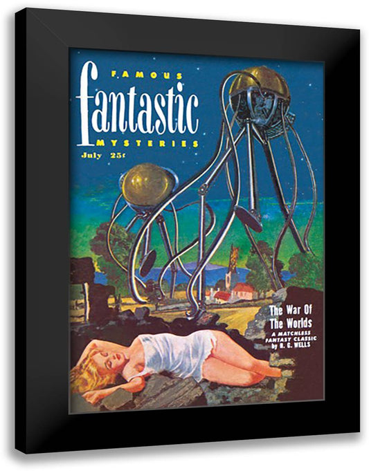 Famous Fantastic Mysteries: Tentacled Robots 16x22 Black Modern Wood Framed Art Print Poster