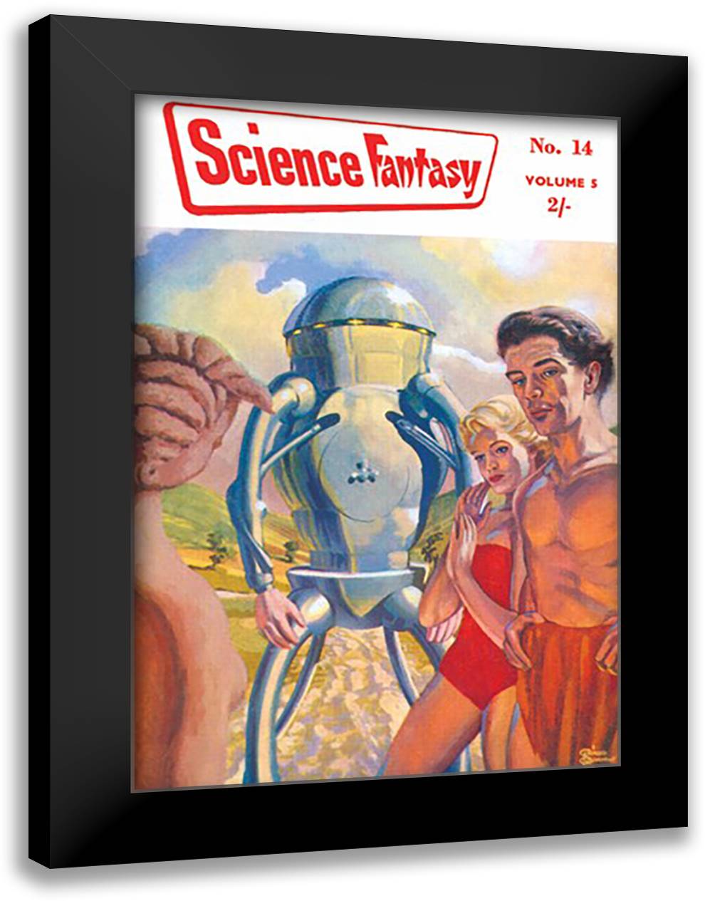 Science Fantasy: Robot with Human Friends 16x22 Black Modern Wood Framed Art Print Poster