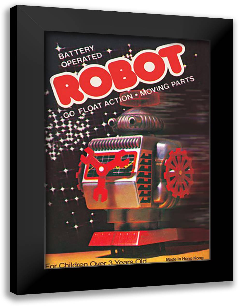 Battery Operated Robot: Go Float Action and Moving Parts 16x22 Black Modern Wood Framed Art Print Poster