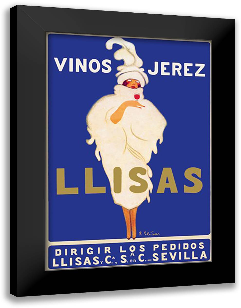 Vinos Jerez Llisas 16x22 Black Modern Wood Framed Art Print Poster