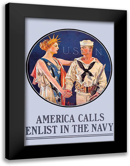 America Calls - Enlist in the Navy 16x22 Black Modern Wood Framed Art Print Poster