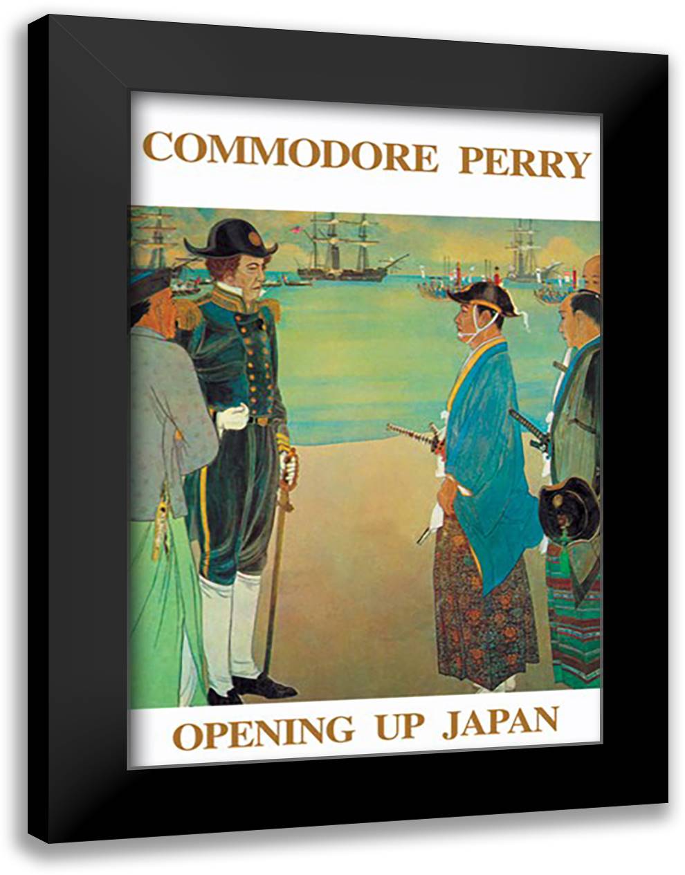 Commodore Perry - Opening Up Japan 16x22 Black Modern Wood Framed Art Print Poster