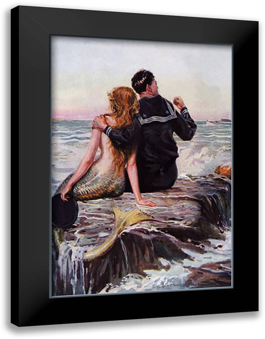 Sailor and Mermaid 16x22 Black Modern Wood Framed Art Print Poster