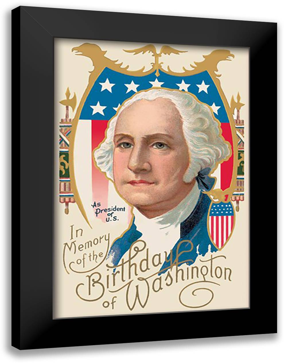 In Memory of the Birthday of Washington 16x22 Black Modern Wood Framed Art Print Poster