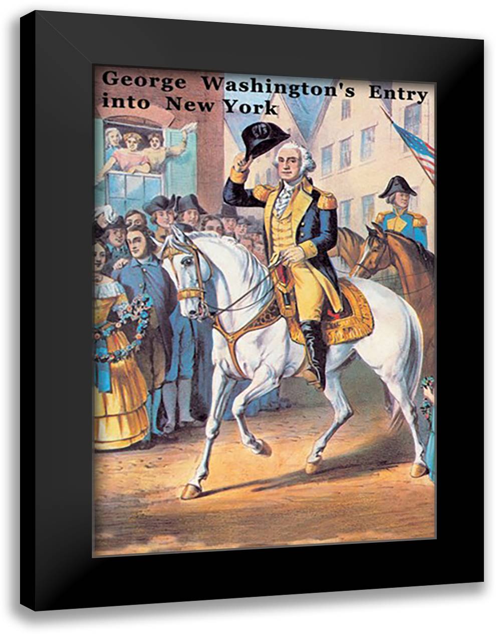 George Washington's Entry into New York 16x22 Black Modern Wood Framed Art Print Poster