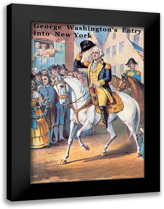 George Washington's Entry into New York 16x22 Black Modern Wood Framed Art Print Poster