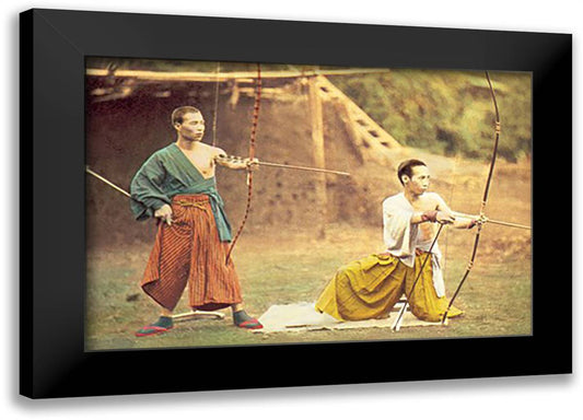 Two Men Practicing Archery 22x16 Black Modern Wood Framed Art Print Poster