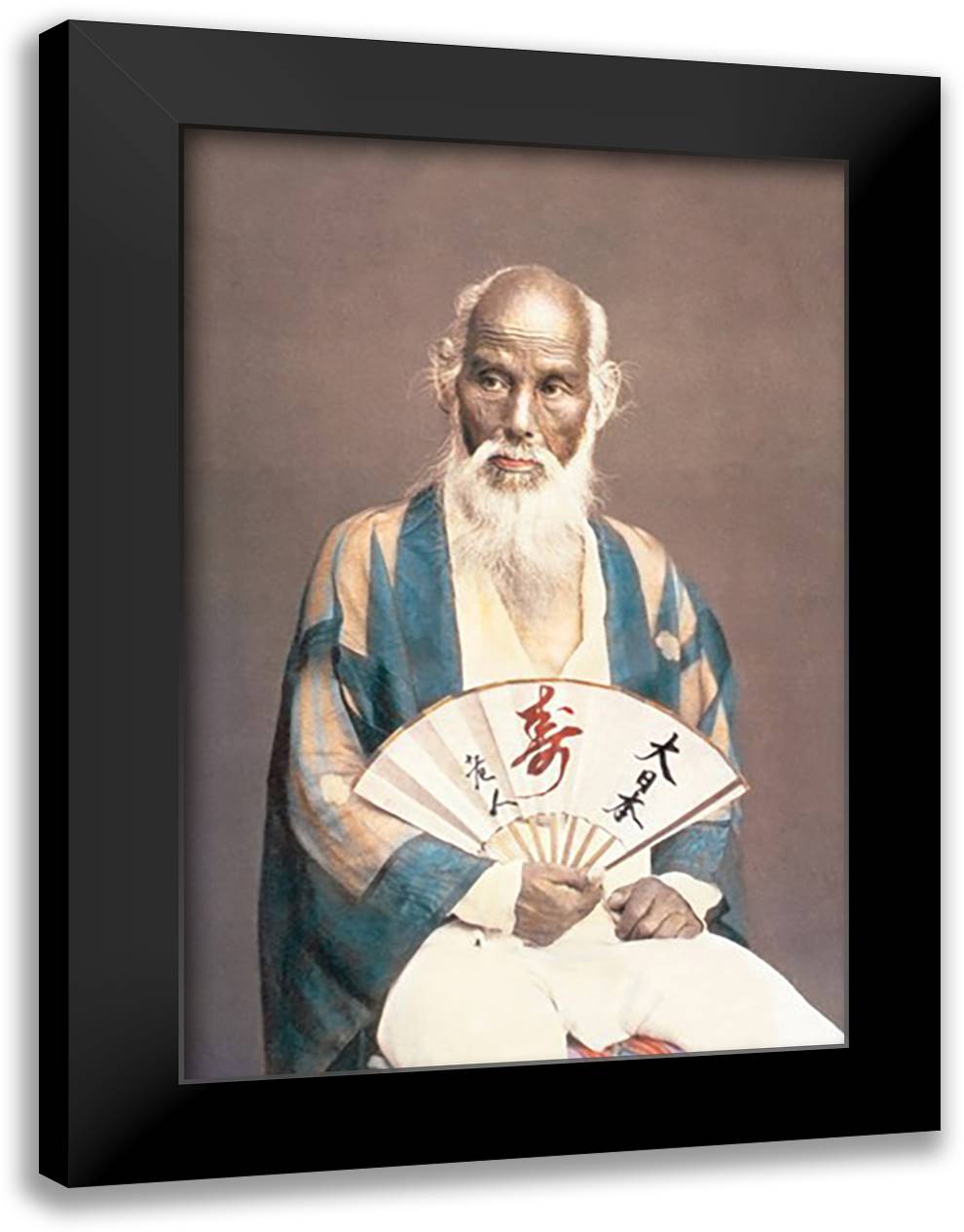 Old Man with a Fan 16x22 Black Modern Wood Framed Art Print Poster by Stillfried, Von