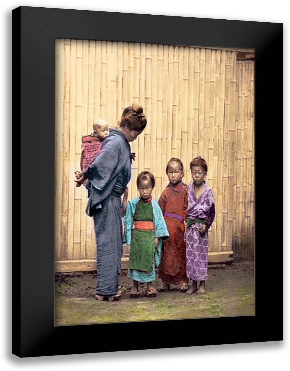 Woman with Children 16x22 Black Modern Wood Framed Art Print Poster by Beato