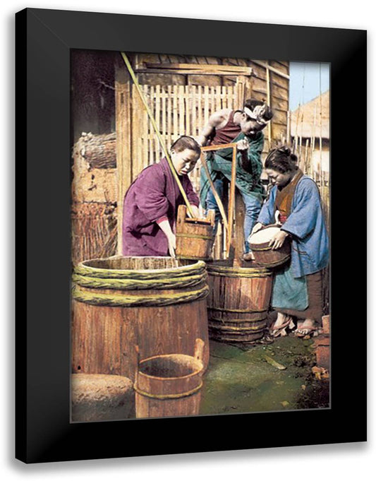 Washing Rice Before Grinding 16x22 Black Modern Wood Framed Art Print Poster