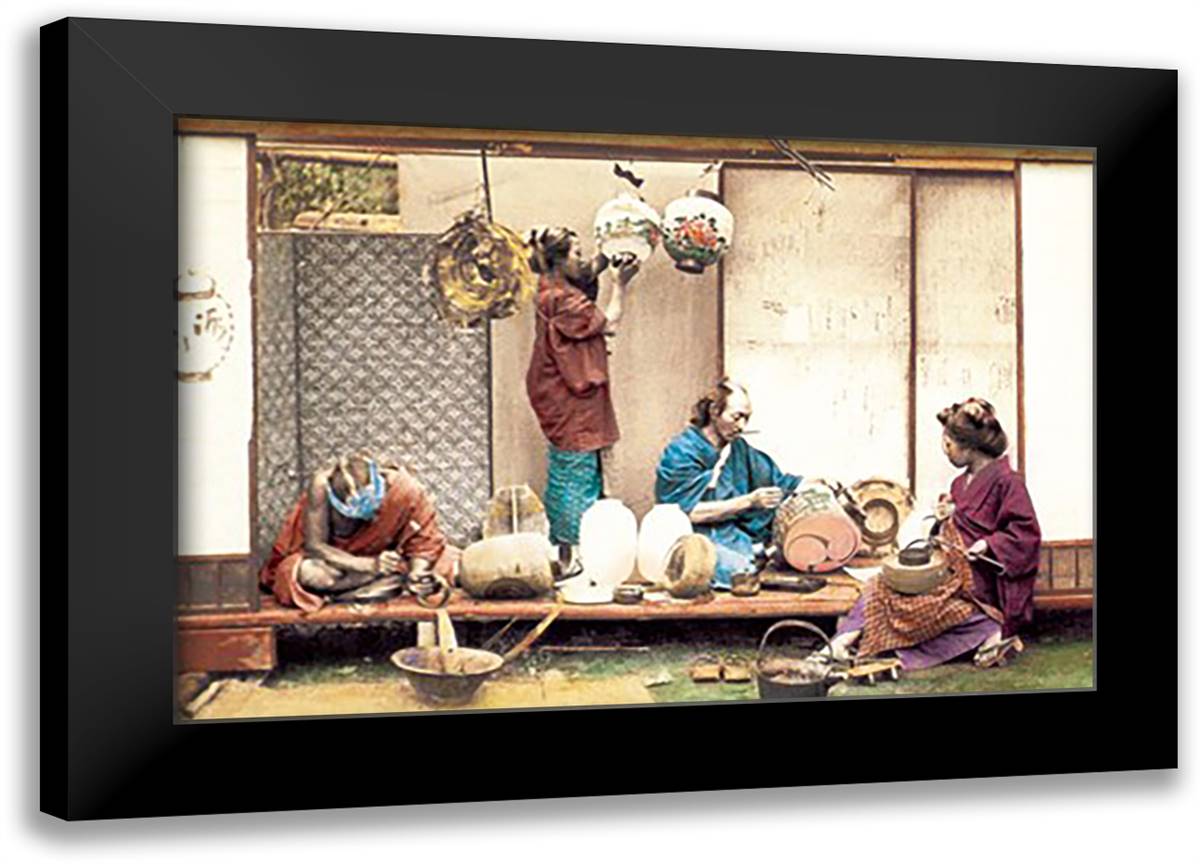 Making Paper Lanterns 22x16 Black Modern Wood Framed Art Print Poster by Kiitsu, Suzuki Motonaga