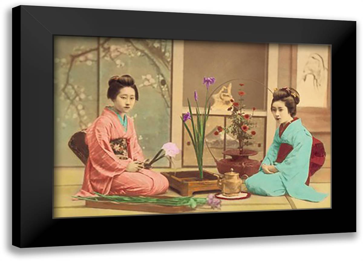 Arranging Flowers 22x16 Black Modern Wood Framed Art Print Poster by Imperial Art School of Japan