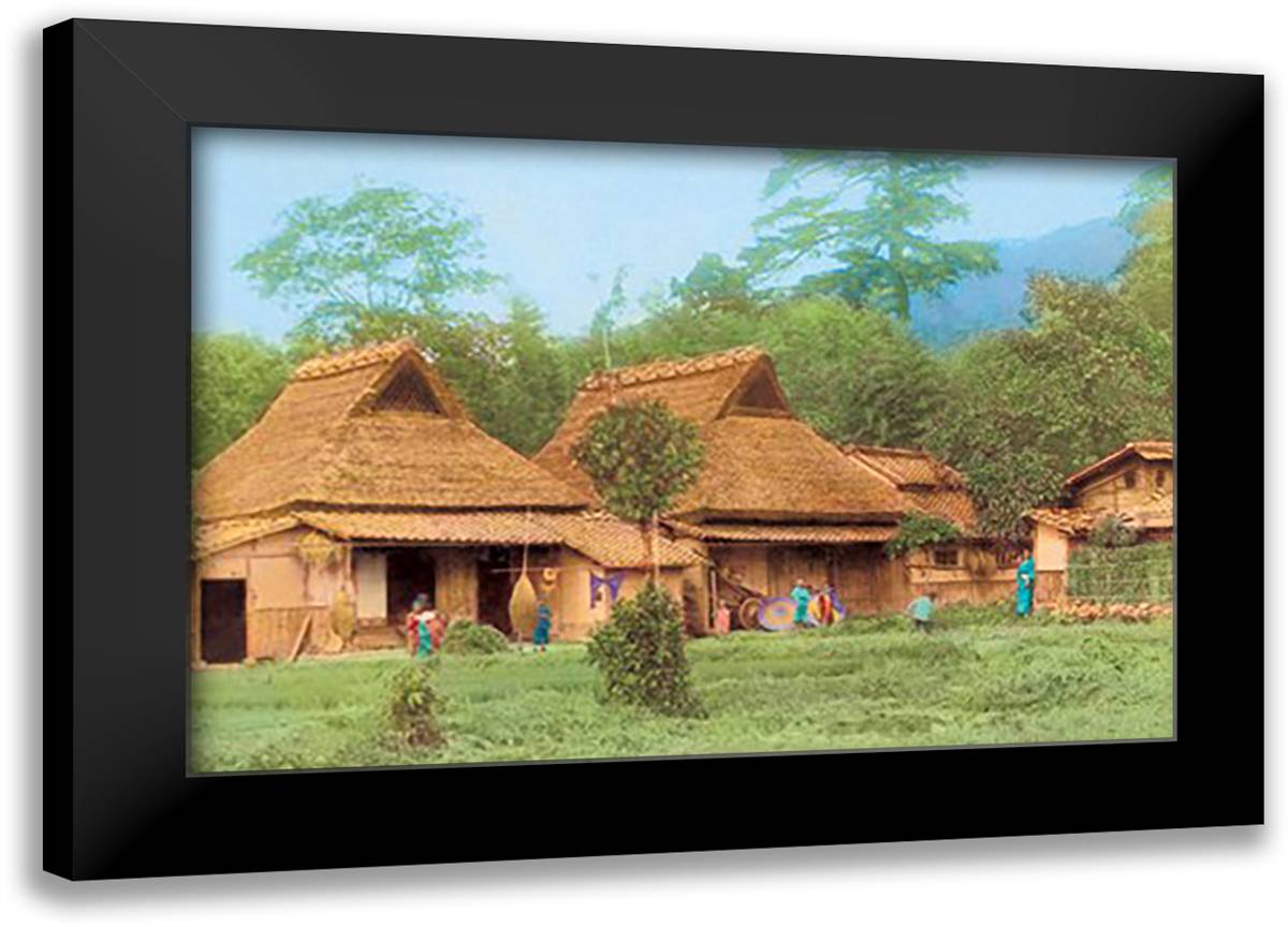 Japanese Farmhouse 22x16 Black Modern Wood Framed Art Print Poster by Imperial Art School of Japan