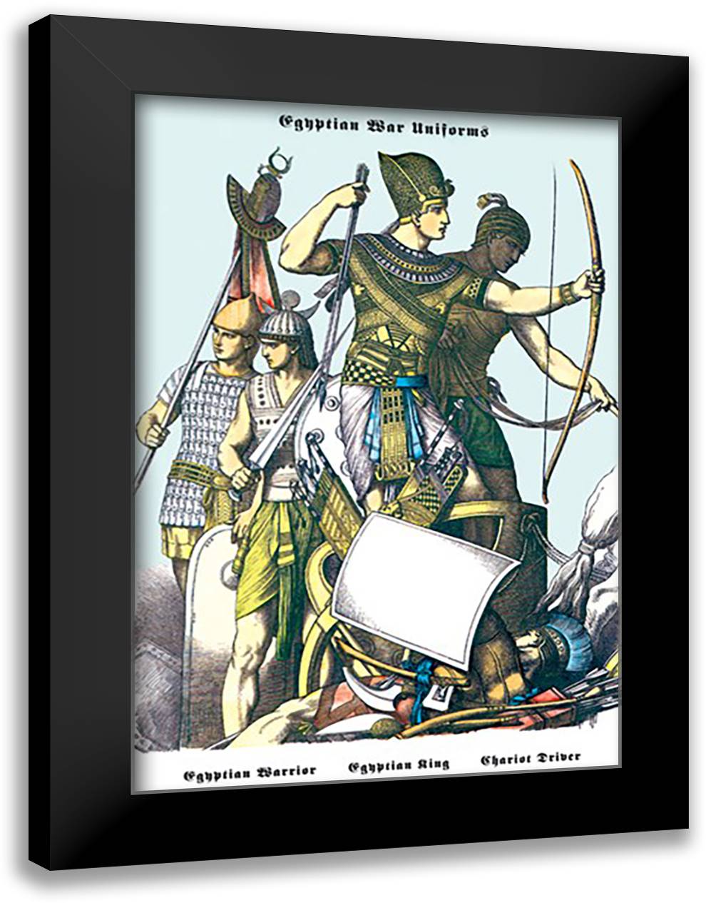 Egyptian War Uniforms: Egyptian Warrior, King and Driver 16x22 Black Modern Wood Framed Art Print Poster