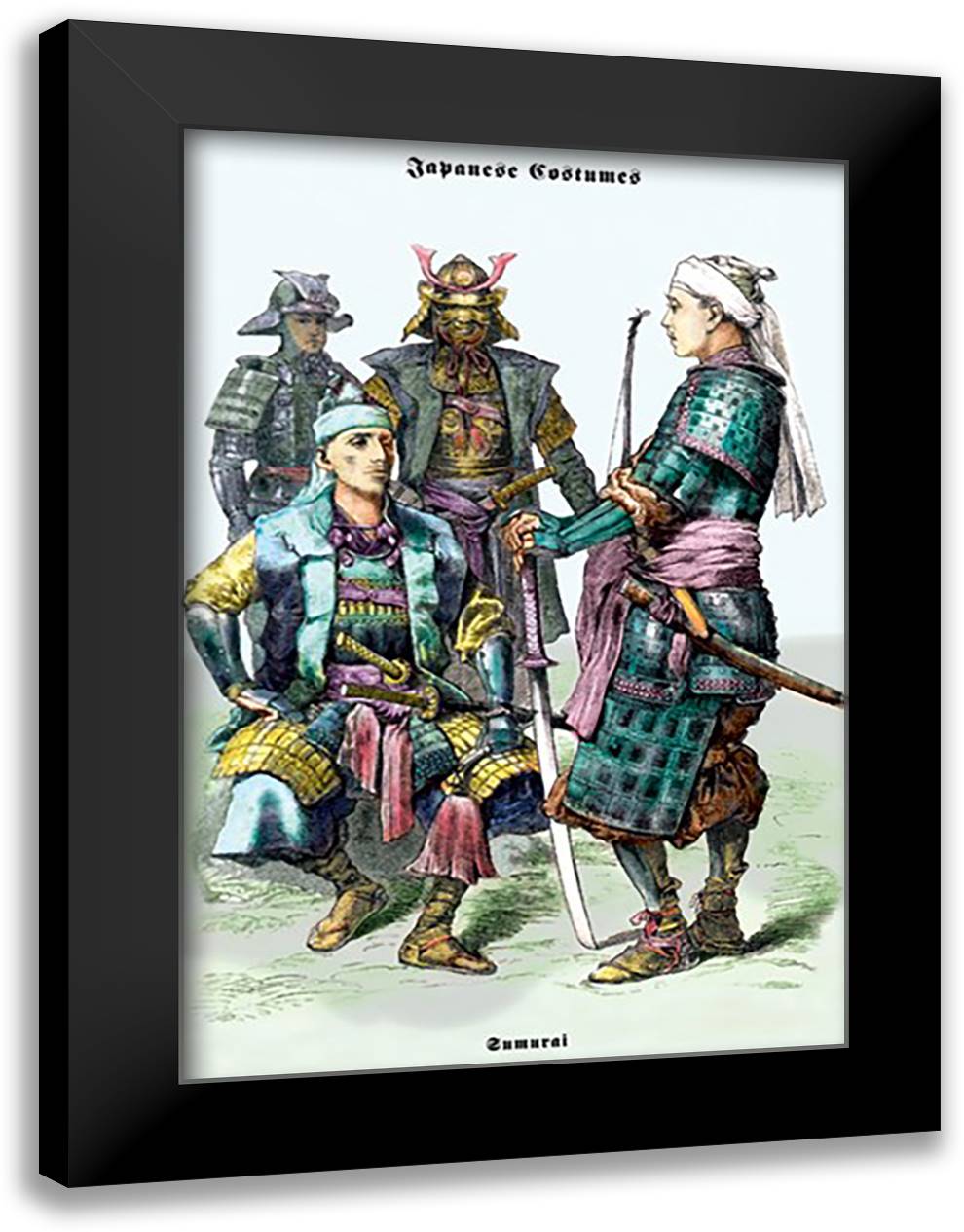 Japanese Costumes: Samurai 16x22 Black Modern Wood Framed Art Print Poster