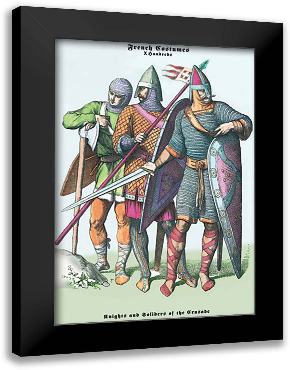 French Costumes: Knights and Soldiers of the Crusades 16x22 Black Modern Wood Framed Art Print Poster