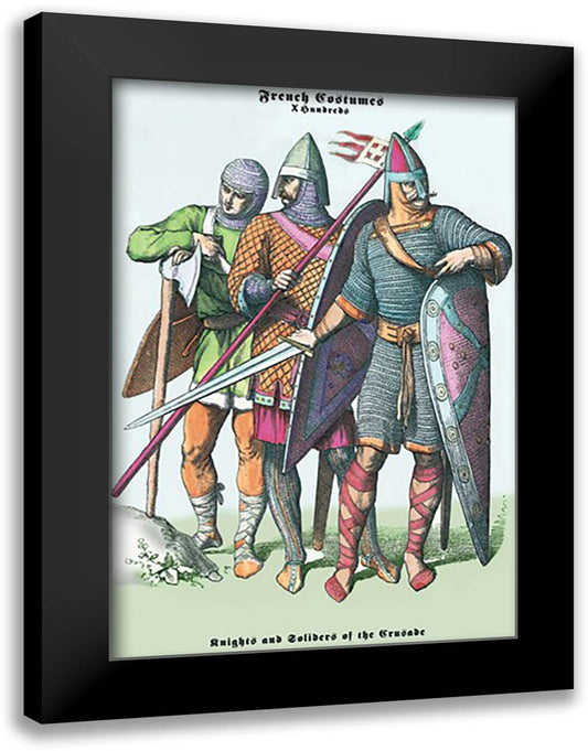 French Costumes: Knights and Soldiers of the Crusades 16x22 Black Modern Wood Framed Art Print Poster