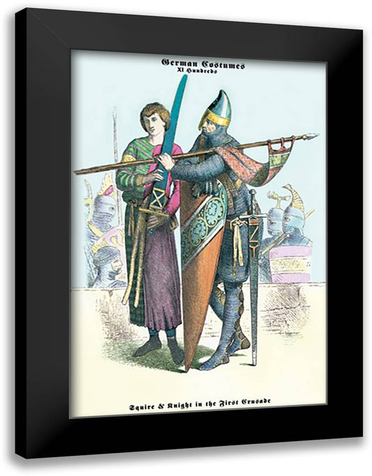 German Costumes: Squire and Knight in the First Crusade 16x22 Black Modern Wood Framed Art Print Poster