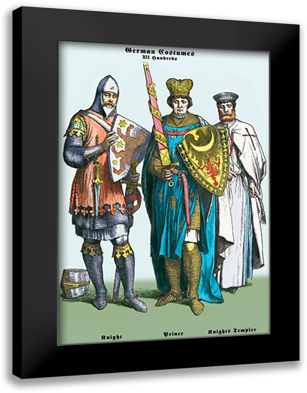 German Costumes: Knight and Prince 16x22 Black Modern Wood Framed Art Print Poster