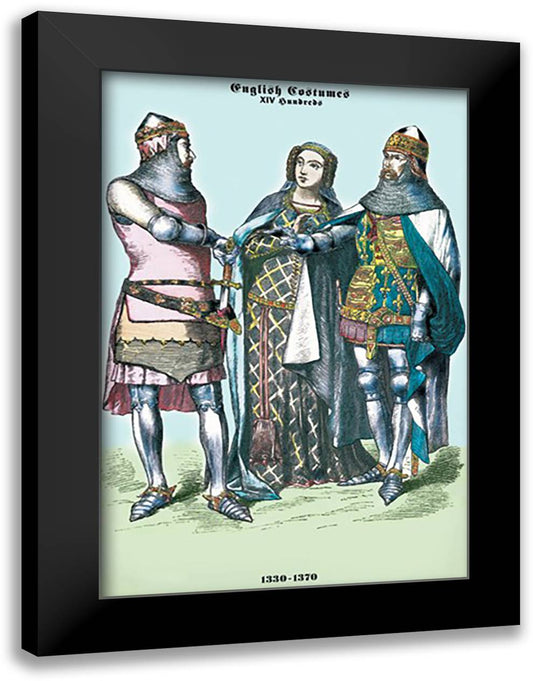 English Costumes: 1330-1370 16x22 Black Modern Wood Framed Art Print Poster