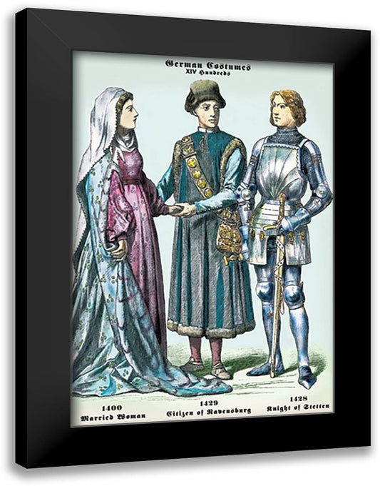 German Costumes: Married Woman, Citizen, Knight 16x22 Black Modern Wood Framed Art Print Poster